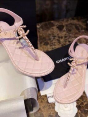 Chanel Pink Quilted Leather CC Chain Thong Sandals, Size EU 37 (US 7)